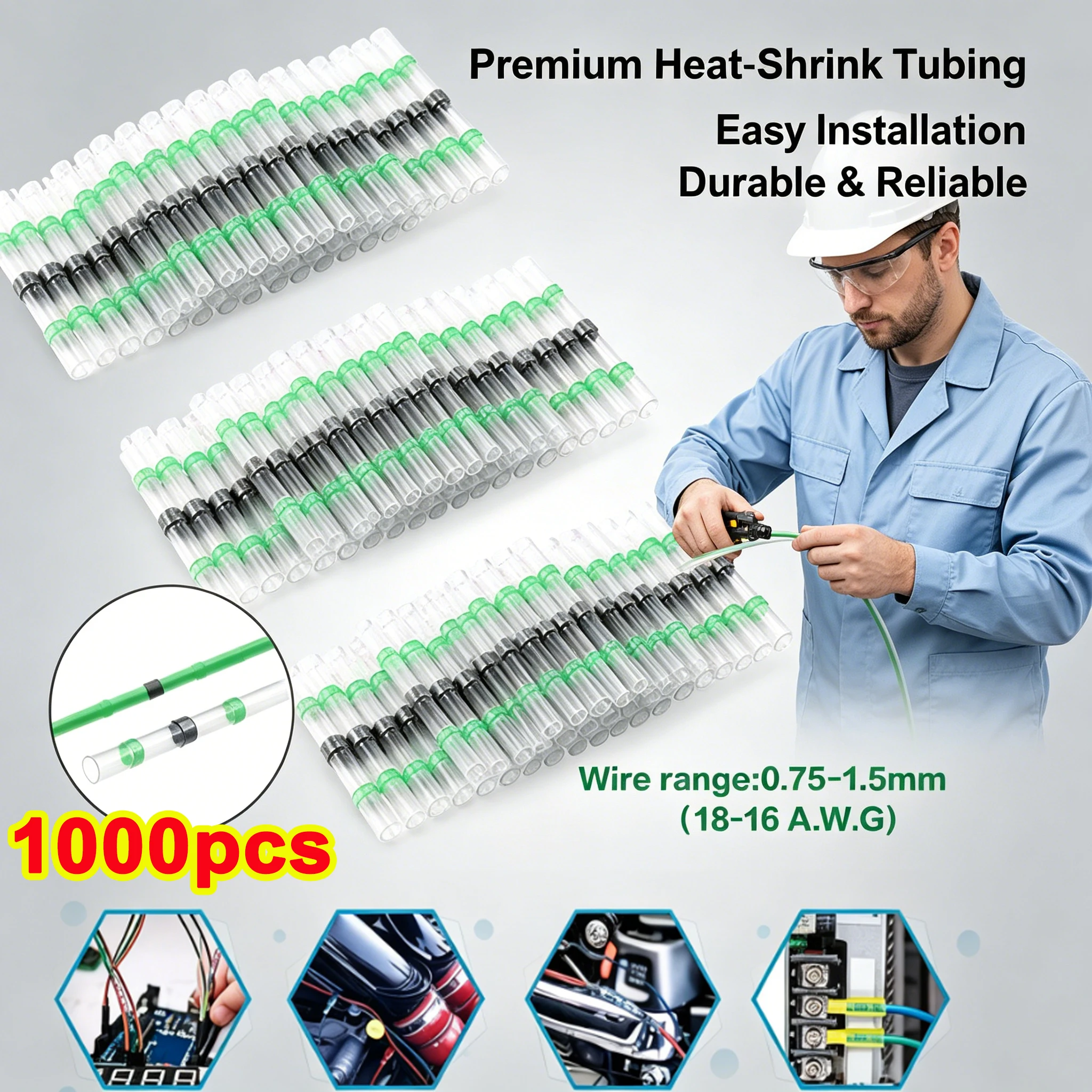 100/1000Pcs Green Heat Shrink Waterproof Ring Terminals - Solderless Quick Connect, Easy Install Wire Connectors