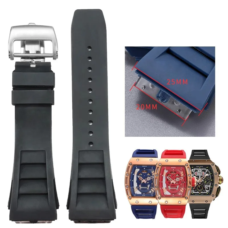 25mm Uhren armbänder für Richard Mille RM011 konvexe Schnitts telle ersetzen original Gummi Silikon Falt schnalle Uhren armband