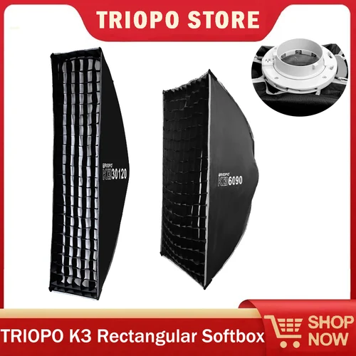 TRIOPO K3 Series Softbox de rejilla de panal rectangular portátil de liberación rápida con soporte Bowens para Flash de estudio