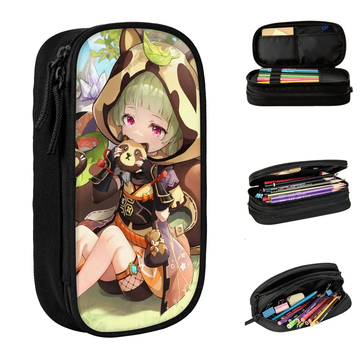 لطيف سايو مقلمة متعة Genshin تأثير أنيمي القلم حقيبة أطفال سعة كبيرة الطلاب مدرسة التجميل صندوق رصاص
