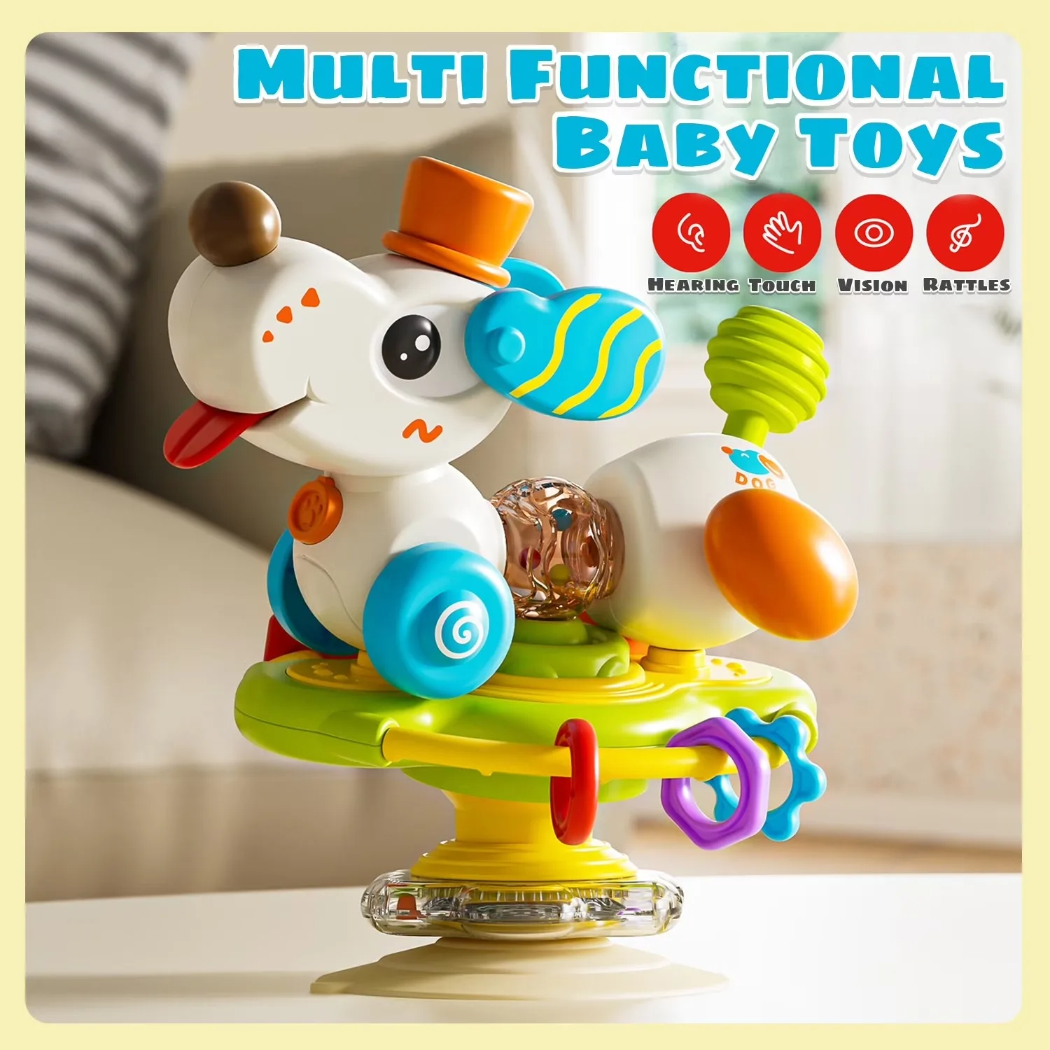 Multifunctional Baby High Chair Suction Cup Toy Rotating Steering Wheel Sound Music Early Education Puzzle Interactive Games