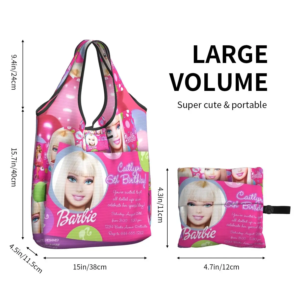 Riciclaggio personalizzato Disney American Toy Fashion Barbie Doll Cartoon Shopping Bag Women Tote Bag Portable Anime Grocery Shopper Bags