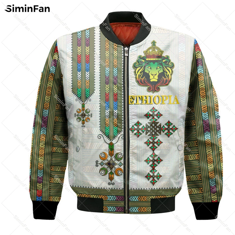 

Ethiopia Lion 3D All Over Printed Bomber Jacket Mens Winter Coat Quilted Cotton Outerwear Unisex Windproof Tracksuit Female Top