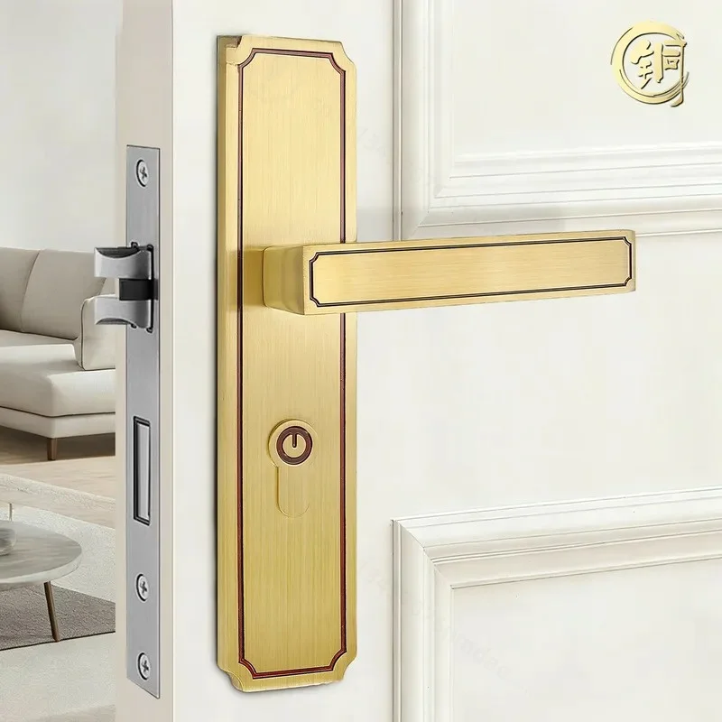 New Chinese Style Brass Double Door Lock Universal Light Luxury Indoor Bedroom Office Meeting Room Silent Door Lock