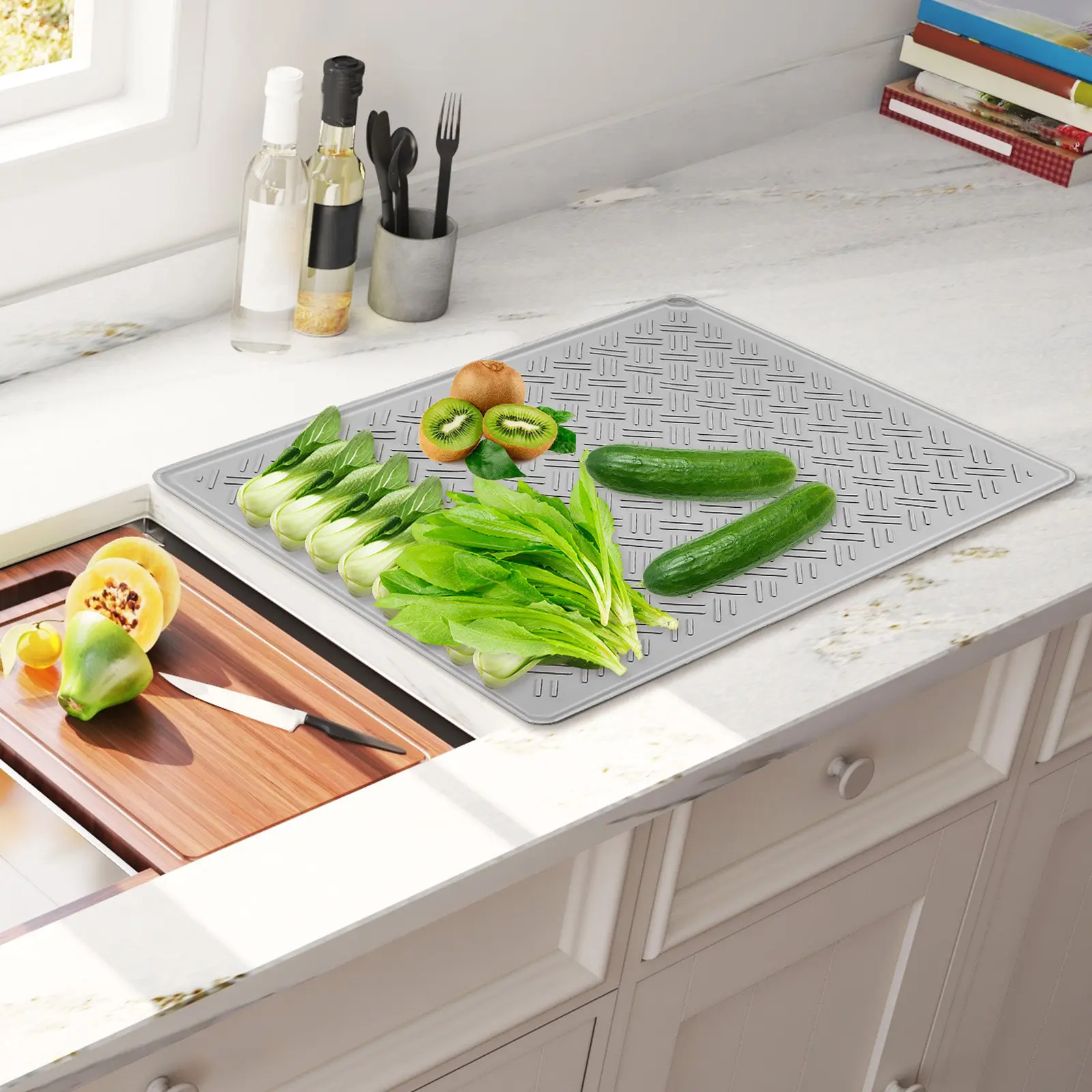 Silicone Dish Drying Mat Large Nonslip Kitchen Counter Hot Pad Heat Resistant Fast Drying Mat Kitchen Mats Sink Mats