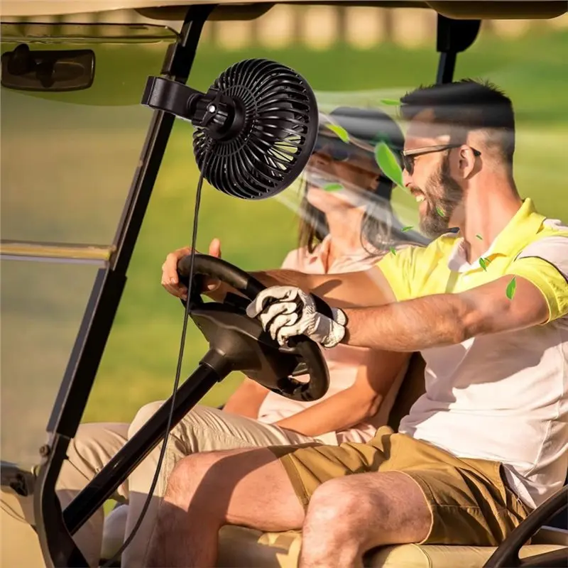 RTENTE-2 Pack Golf Cart Fan, Fan For Golf Cart - Portable USB Input, Clip Base Fit Square/Round Pole 2.5M Extended Cord