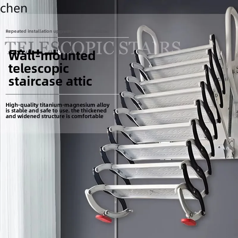 TZ-21 Wall-mounted Indoor and Outdoor Loft Telescopic Stairs Thickened Folding Stretching Lifting Shrinking Invisible Ladder
