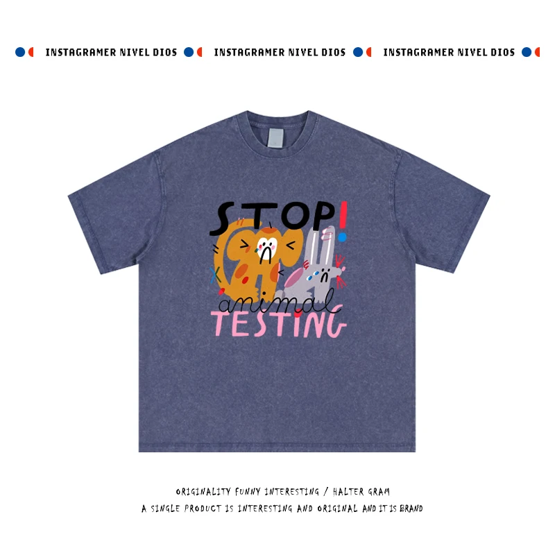 

Heavy Industry 280g Wax Dye Waed Cotton ort Sve T-irt ex Couple Sle Breathable round Ne Top for Summer