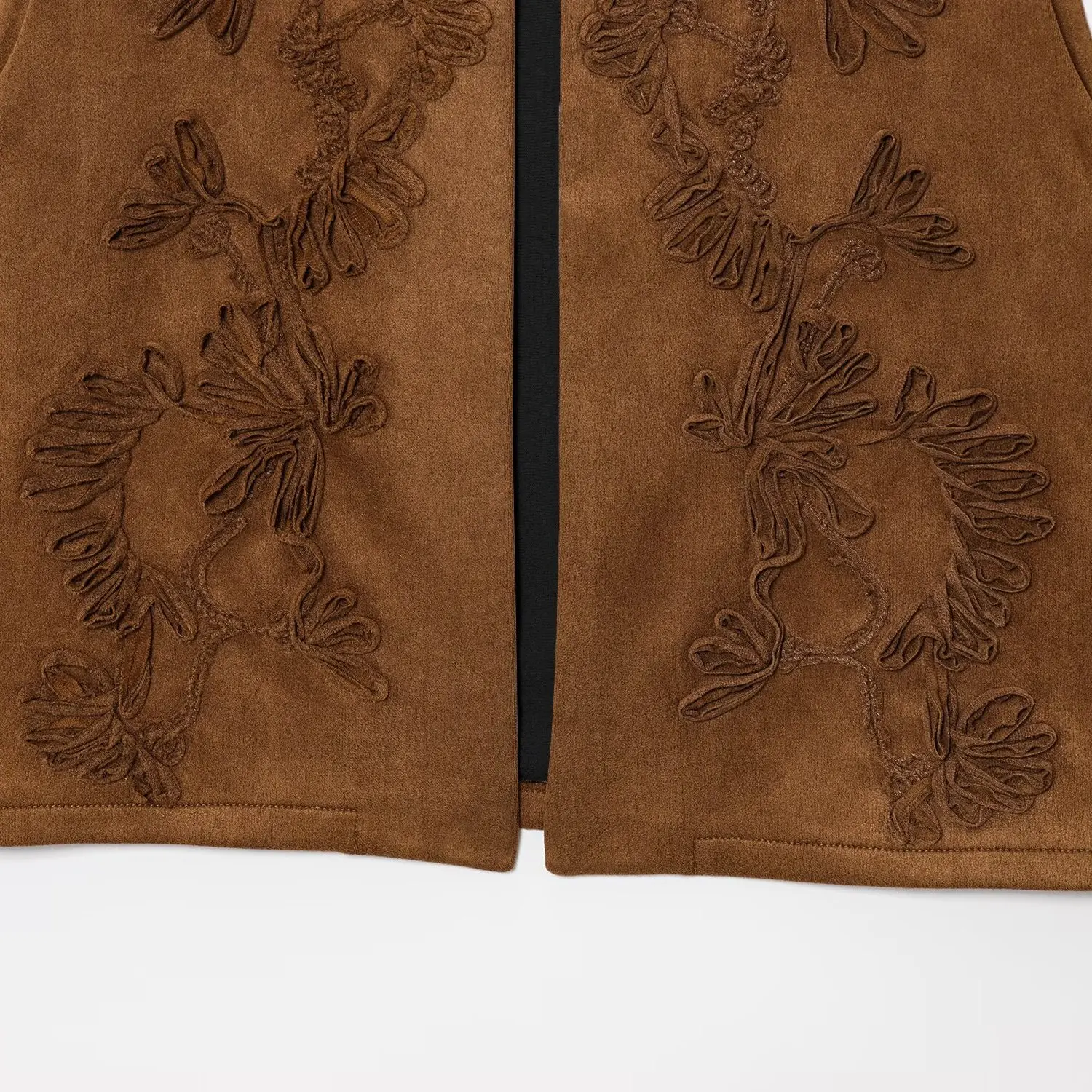 Ceco de Fibra de Poliéster con Textura de Terciopelo Sintético, Deco con Bordado, Estilo Versátil con Cuello en V, Nue...