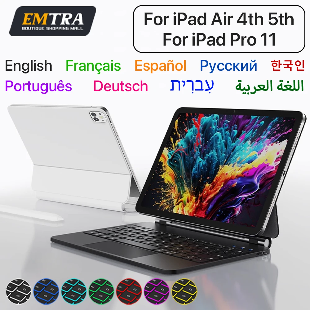 Magic Keyboard for IPad 4th 5th 6th 10.9 2025 Air 11 Keyboard for IPad Air 4 5 6 Pro 11 2018-2022 M2 M3 Spanish Backlit Keyboard