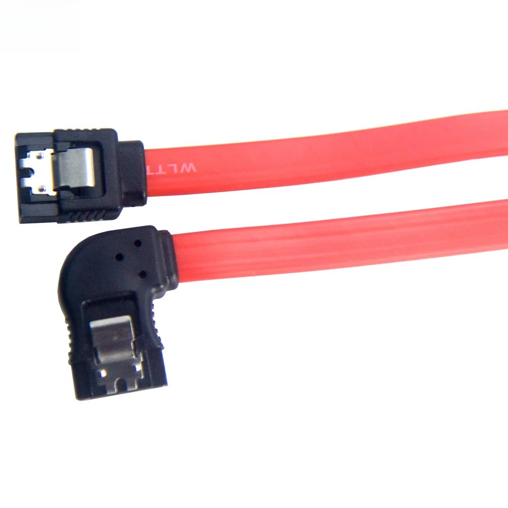 SATA 7Pメス-180度SATA 7Pメスヘッド左曲げ赤フラットハードディスクコンピューターケースケーブル長さ0.2M 0.3M 0.5M 1M