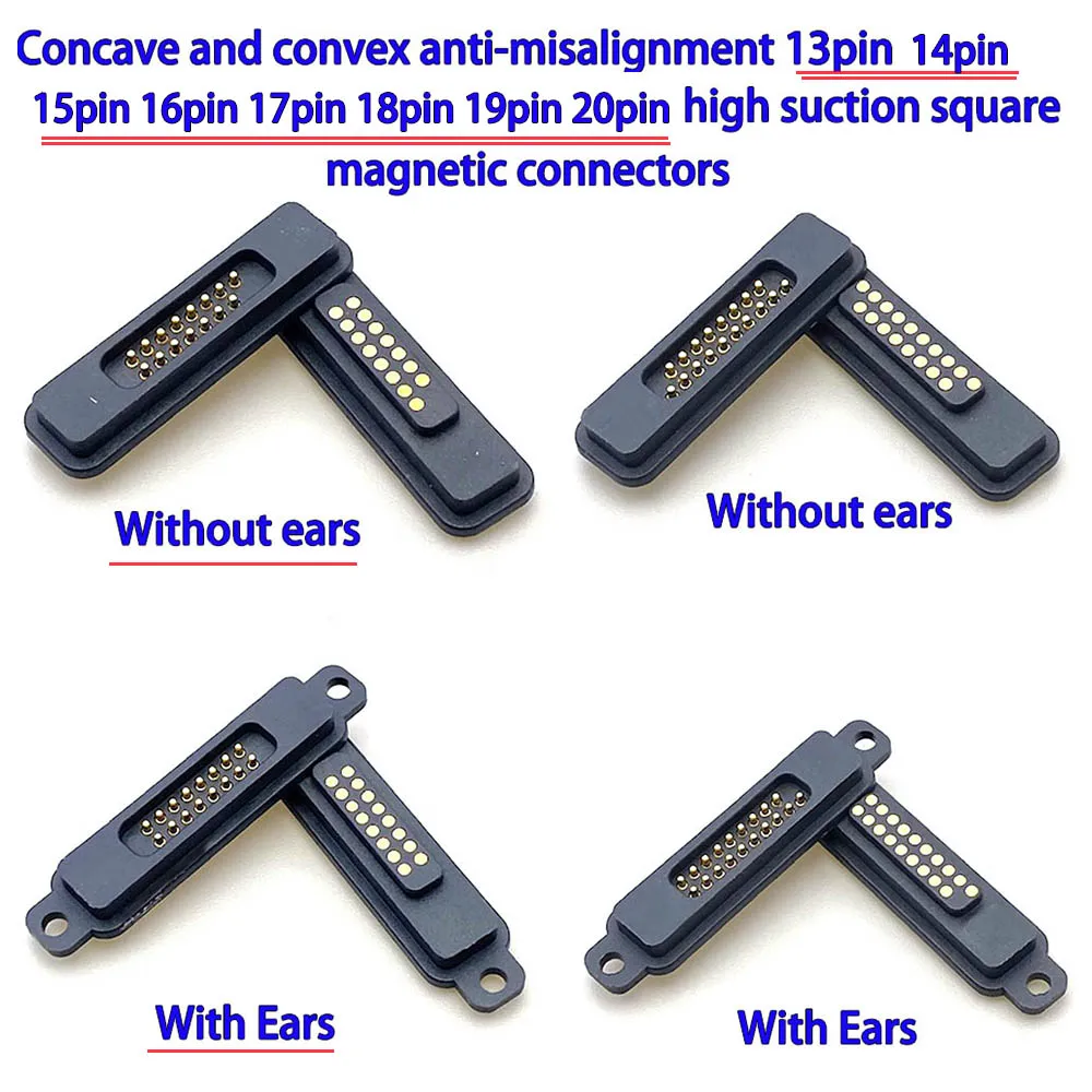 

2A Waterproof Concave and convex anti-misalignment 13/14/15/16/17/18/19/20 pin square magnetic connector Without ears/With ears