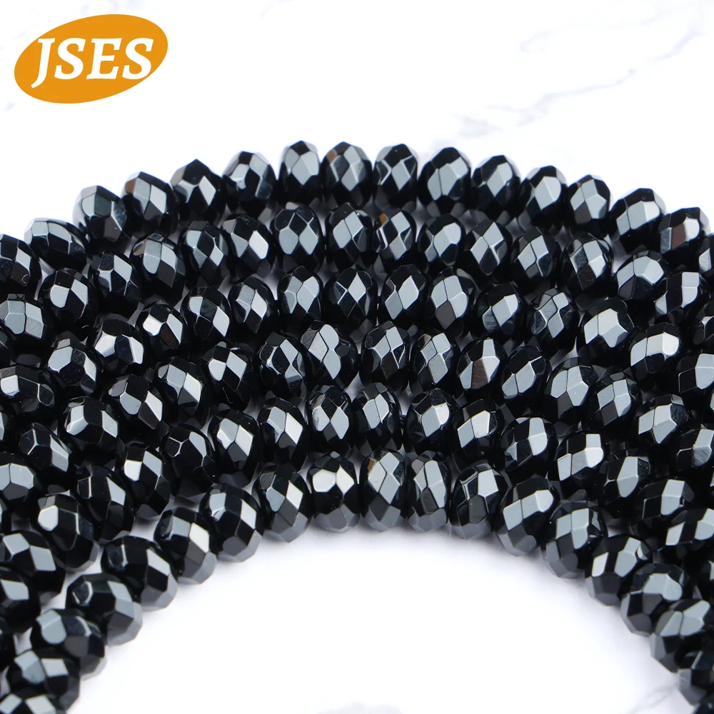 A+ Natural Black Agate Onyx Faceted Rondelle Beads for Jewelry Making DIY Charms Bracelet Earring