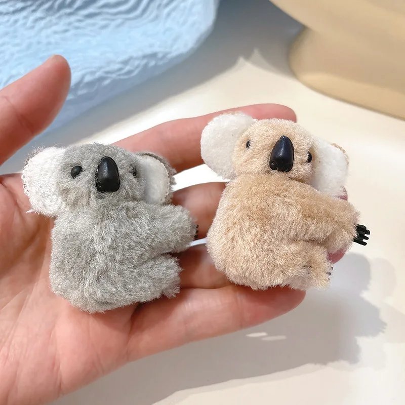 Fluffy Koala Bear Hair Claws Clip Korean Cute Plush Cartoon Animal Side Bangs Clip Hairpins Lady Girls Headwear Hair Accessories