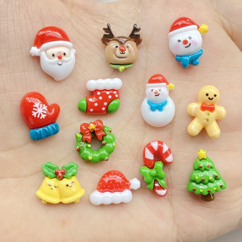 20pcs Resin Mini Colorful Santa Claus Snowman Christmas Tree Deer Cookie Man Flat back Nails Art Decor DIY Scrapbook Accessories
