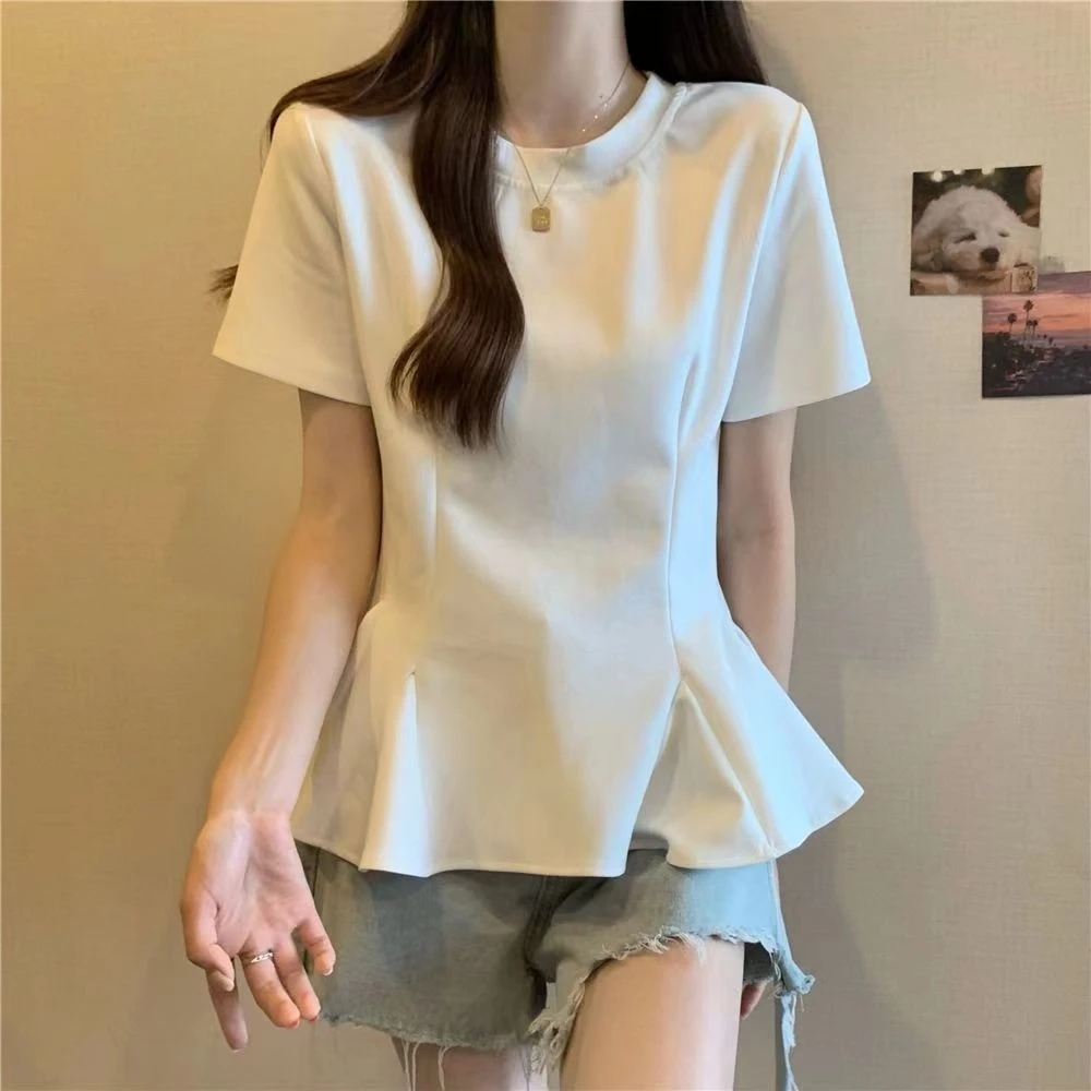 French gentle wind sweet pleated shirt summer 2024 new temperament loose thin lotus leaf short sleeve shirt