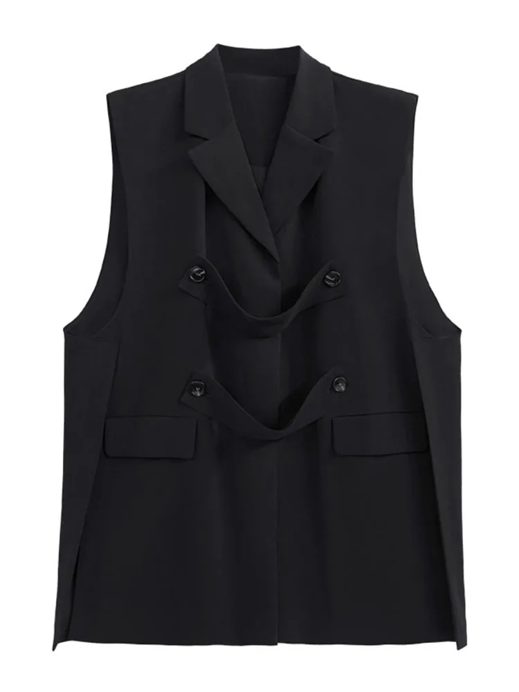 [EWQ] New Fashion Suit Collar gilet senza maniche capispalla bottoni Cardigan nero grigio giacche per le donne 2024 primavera estate 16 u8577