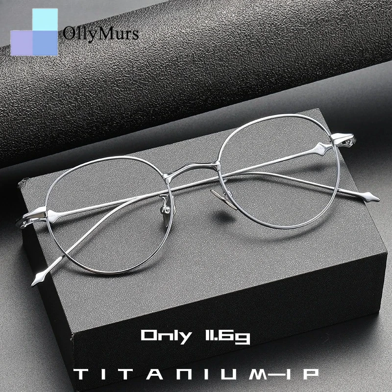 

OLLYMURS Retro Round Titanium Glasses Frame Men and Women Personalized Fashion Eyewear Optical Prescription Eyegalsses EP-701