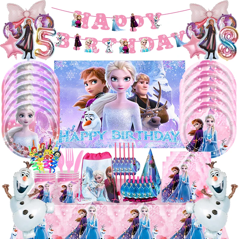 Disney Frozen Dekoracja urodzinowa Zestaw balonów Jednorazowa zastawa stołowa Baner Dmuchany smok Serwetka Talerze Materiały imprezowe dla dzieci