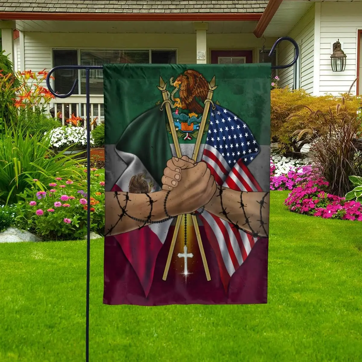 Flags Mexican Handshake American Flag Friendship USA Mexico Mexican Part Christian House Flag (29.5