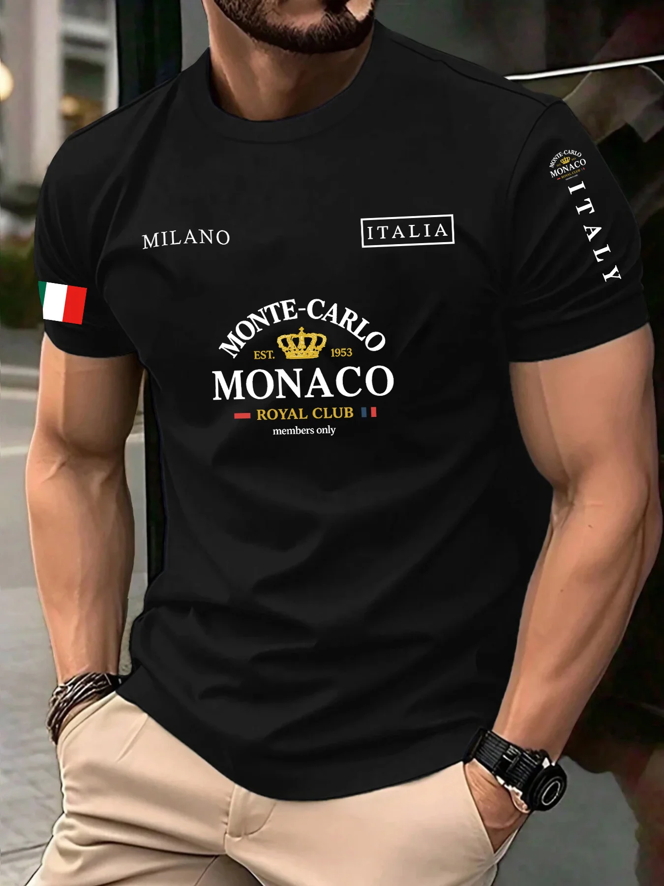 Monaco Letter Flag Print 100%cotton Men Woment T-shirt Summer Autumn Daily Outdoor Sports Party Casual Loose Street Short Sleeve