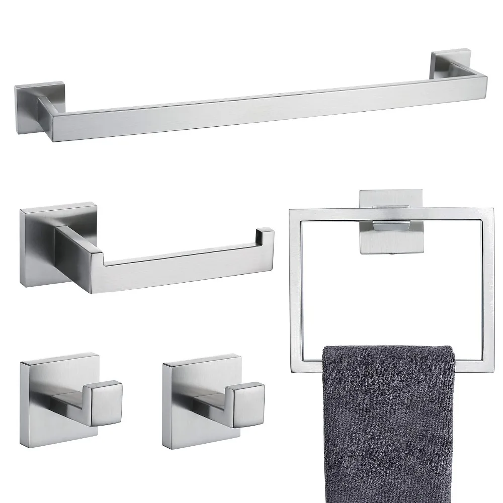 5 Pieces Bathroom Hardware Accessories Set Towel Bar Set Wall Mounted, 304 Stainless Steel Waterproof, Bathroom Hardware