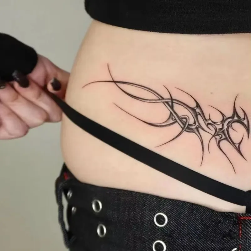 Tatuaje de impresión Sexy para mujer, adhesivo temporal de encaje, resistente al agua, Abdomen, arte duradero