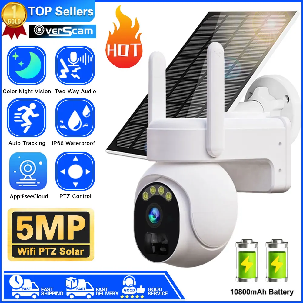 

5MP PTZ IP WiFi Camera Solar Power Low Comsunption Panel Built-in Battery Surveillance Cameras PIR Human Detection Outdoor IP66