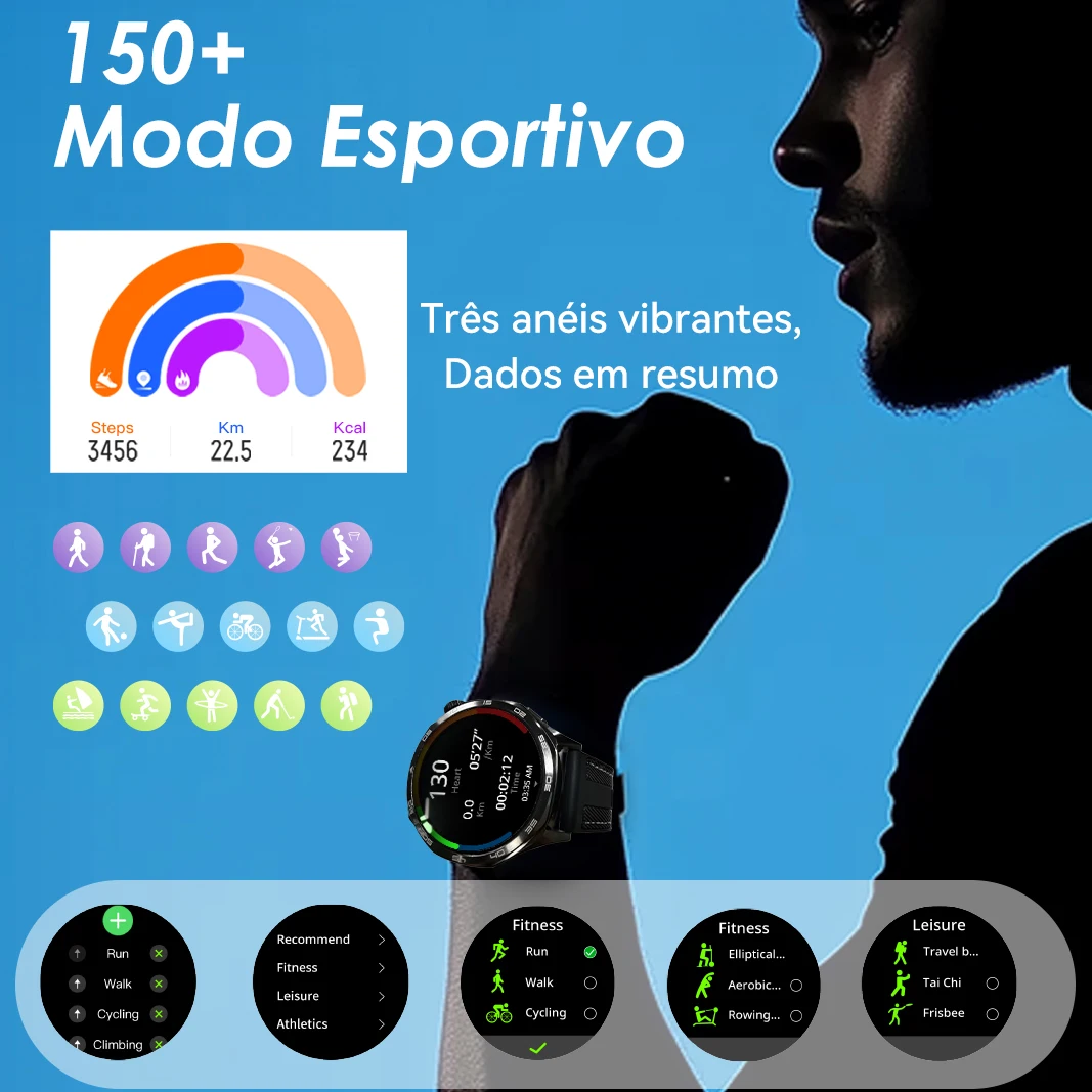 ساعة ذكية AURAFIT NEXA 4: AMOLED مقاس 1.43 بوصة، 100+ Modos Esportivos، شاشة FC/SpO2/Sono، IP68، لـ Android iOS Strava