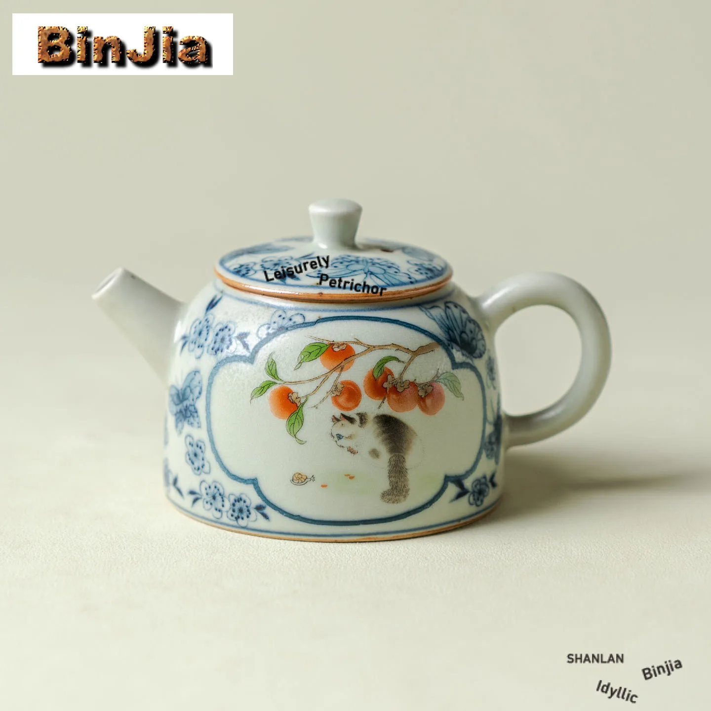 

140ml Hand Painted Persimmon Cat Teapot Aesthetic Tea Infuser Pot Tea Maker Kettle With Ball Hole Teaset Supplies Collection