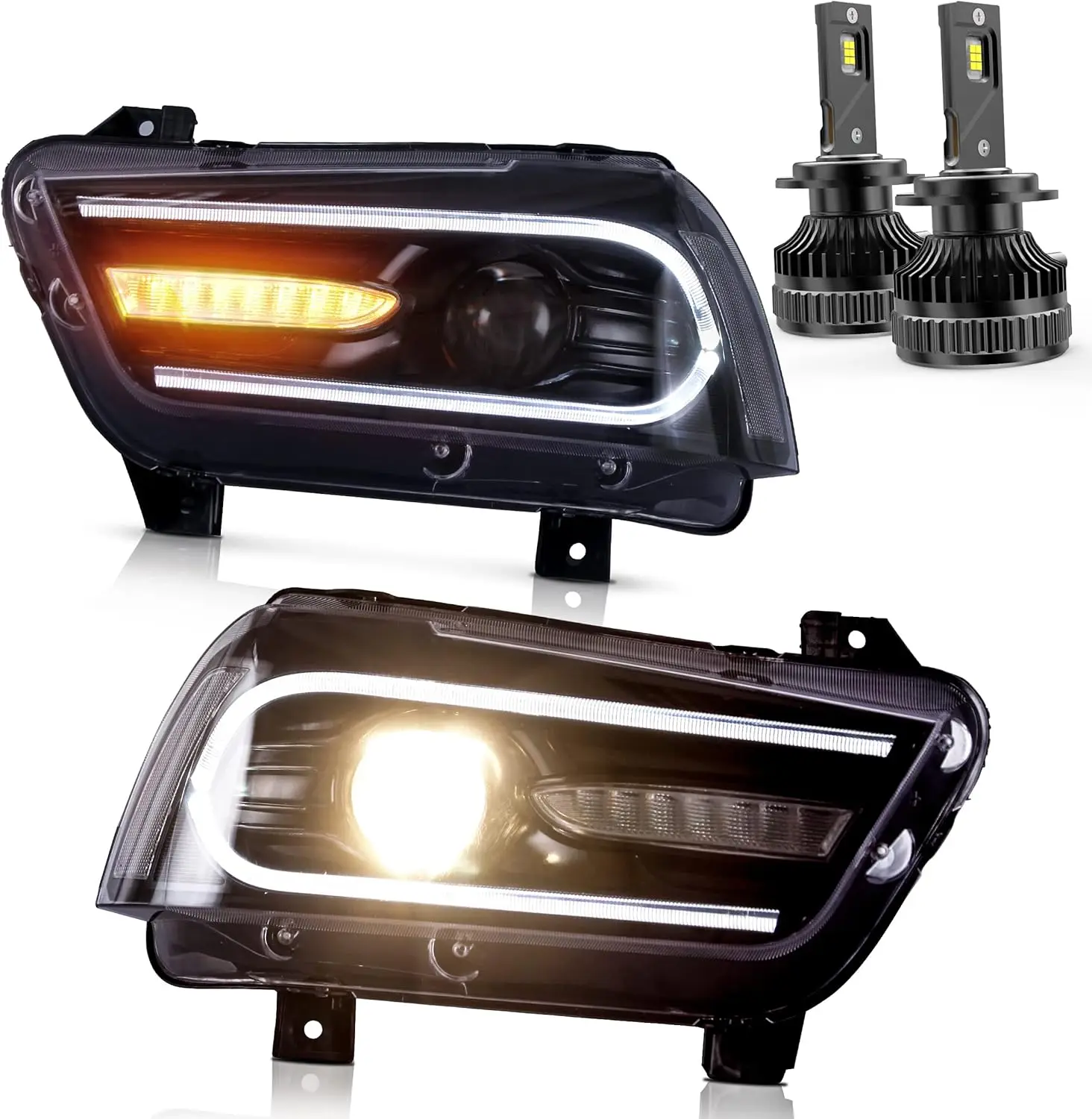 

Headlight Assembly w/LED D2S Bulbs Compatible with Dodge Charger 2011-2014, LED Headlamp with DRL Sequential Turn Signal, Plug-a