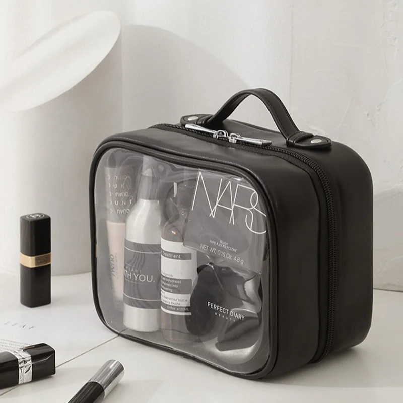 Transparent Wash Bags Waterproof PU Makeup Bag Women Casual Portable Travel Skincare Storage Organizer Make Up Toiletry Bag