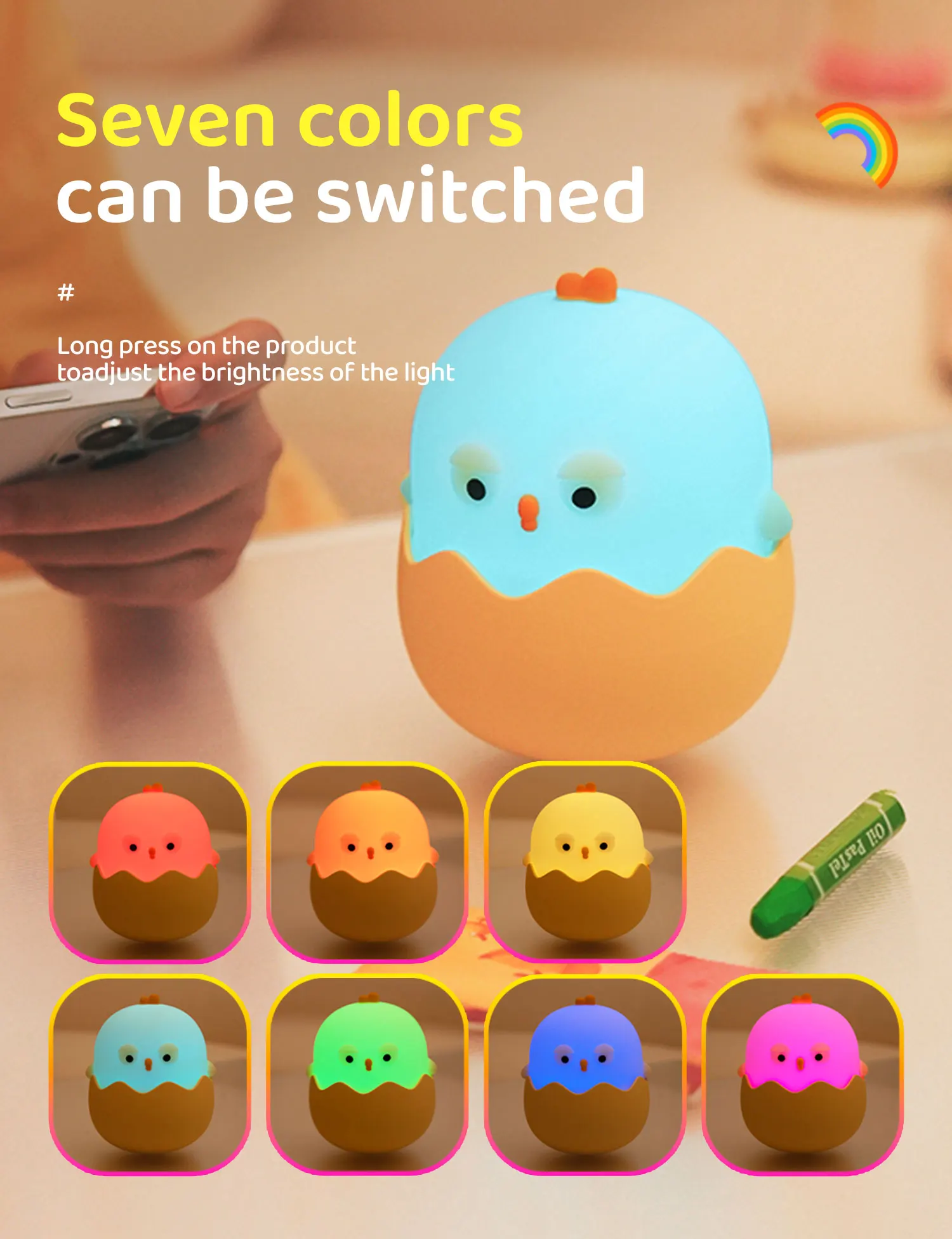 Night Lights Eggshell Chicken Silicone LED Light Children's Bedroom Decorate 7 Color Touch Adjustable Nightlight Indoor Lighting