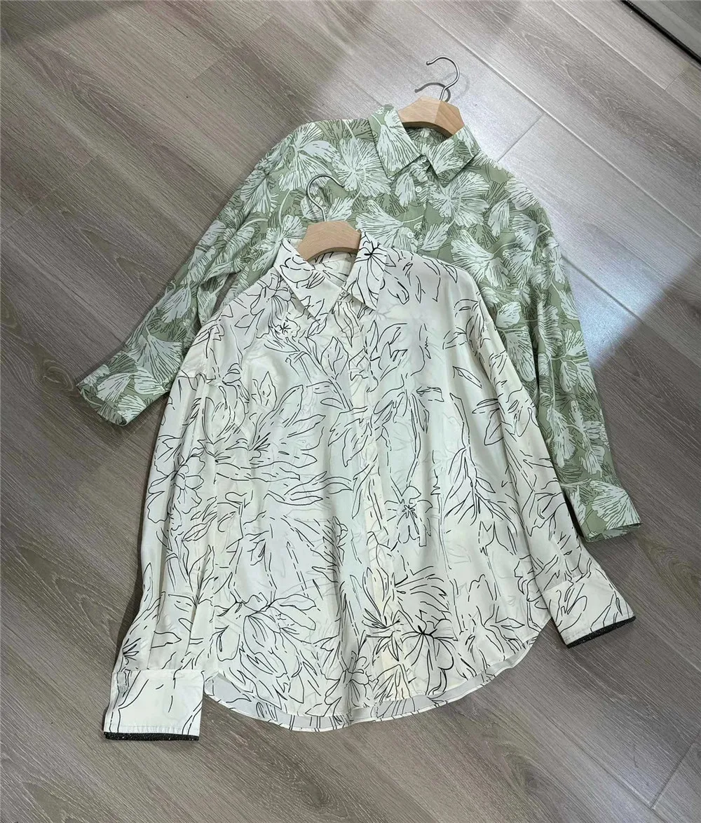 Casual Silk Print Shirt Long Sleeves Blouse High Quality B * C 2024