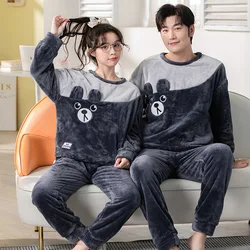 2PCS/Set Women's Coral Fleece Pajamas Fall and Winter Padded Thickened Home Clothing Set of Warm Pullover Can Be Worn Outside