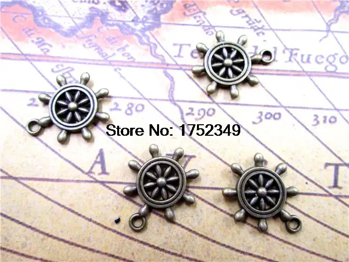 75pcs/lot Rudder  Antique Bronze Lovely Rudder Steering Wheel Charm Pendant 19mm