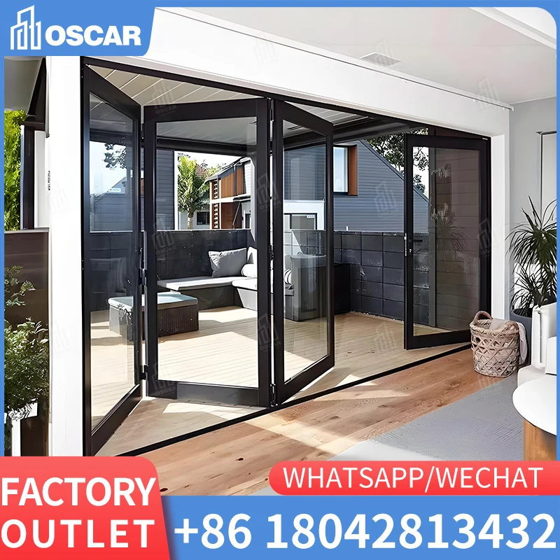 Most Popular Thermal Break aluminum doors Sound Proof Double Glazed Heavy Duty Multi Panel Bi Folding Doors