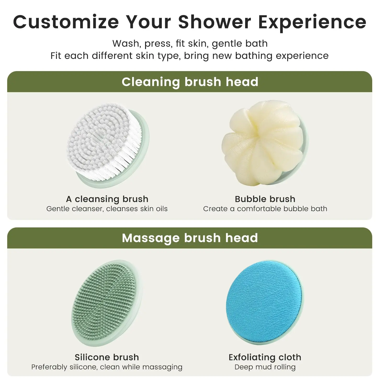 Electric Body Brush 4 Heads Waterproof Long Handle Shower Back Scrubber USB Rechargeable Exfoliating Bath Cleaning Brush view 4