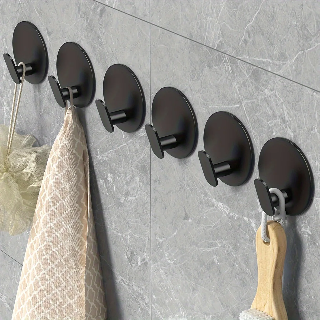 2Pcs Black wall hanger - An easy-to-install adhesive towel hook, suitable for bathrooms, kitchens, clothes, hats and keys