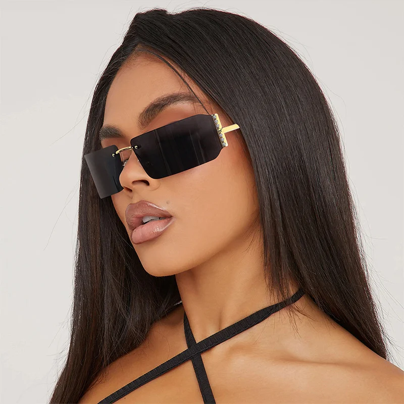 

Rimless Rectangle Sunglasses Tinted Frameless Eyewear Vintage Transparent Square Y2K Glasses for Women Men Gradient Shades