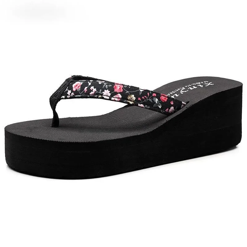 Fashion Black Wedge Slippers Women Sandals Casual Beach Flip Flops Summer Shoes Platform Slides High Heels SX2114