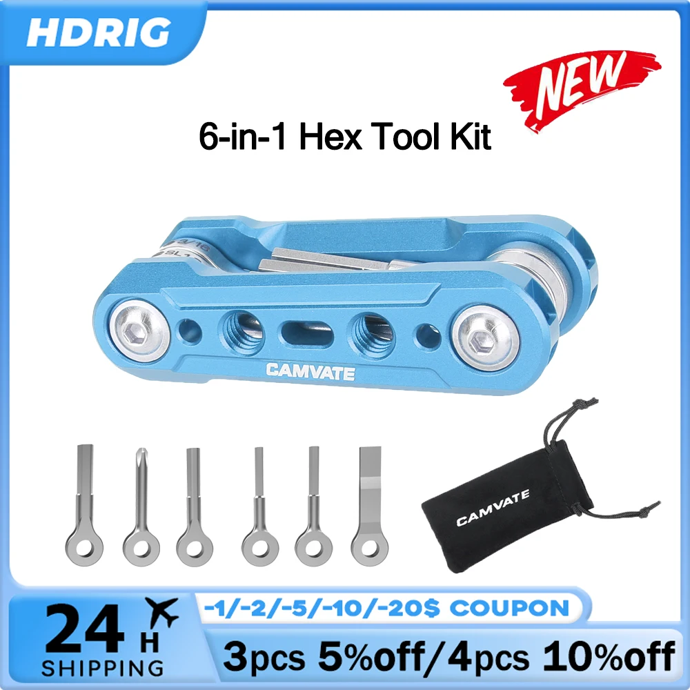 

HDRig 6 in 1 Hex Spoke Wrench Foldable Multi Function Repair Tool Kit for Camera Cage Set, for Filmmakers and Creators