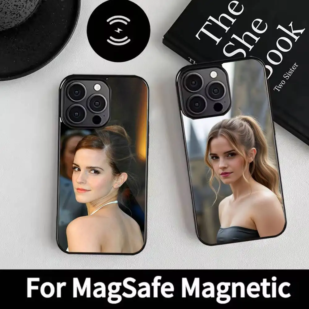 

E-Emma Actor Watson Phone Case For iPhone 17 16 15 14 13 12 Pro Max Plus for Magsafe Mirror Wireless Magnetic Cover