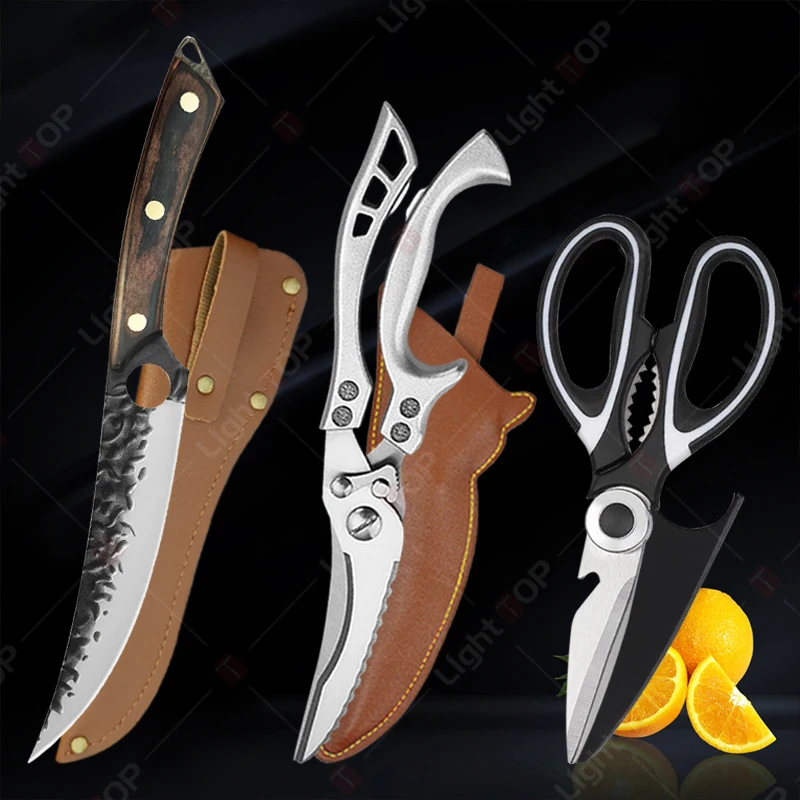 Specialised Kitchen Knives Set Hand Forged Chef Knife Stainless Steel Boning Knife Sharp Meat Cleaver Fruit Peeler Scissor Tools