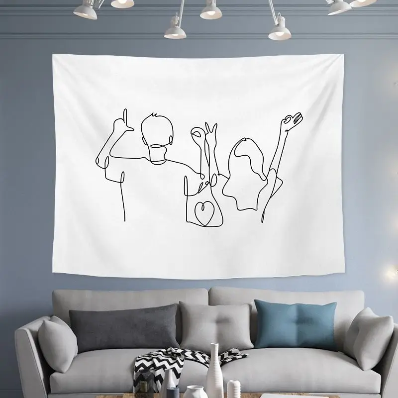 VIKAMA Minimalist Line Art Couple Kissing Tapestry, Abstract Portrait Wall Hanging, Aesthetic Bedroom Dorm Home Decor