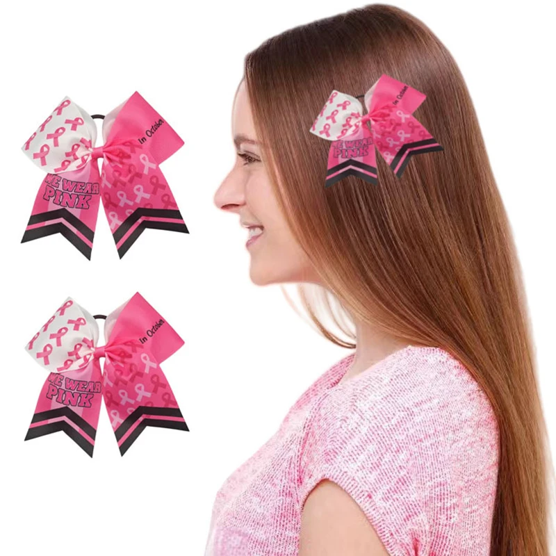 8Inch Girls Large White Pink letter printing Cheerleading Hair Bows Elastic Hair Bands Women Fashion Bowknot Hair Accessories
