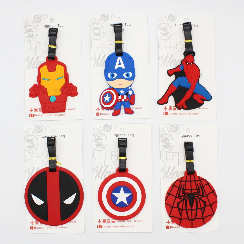 Etiqueta de equipaje de superhéroe de Marvel, soporte de dirección de identificación de maleta de Capitán América, accesorios de viaje para hombres, etiqueta colgante de mochila