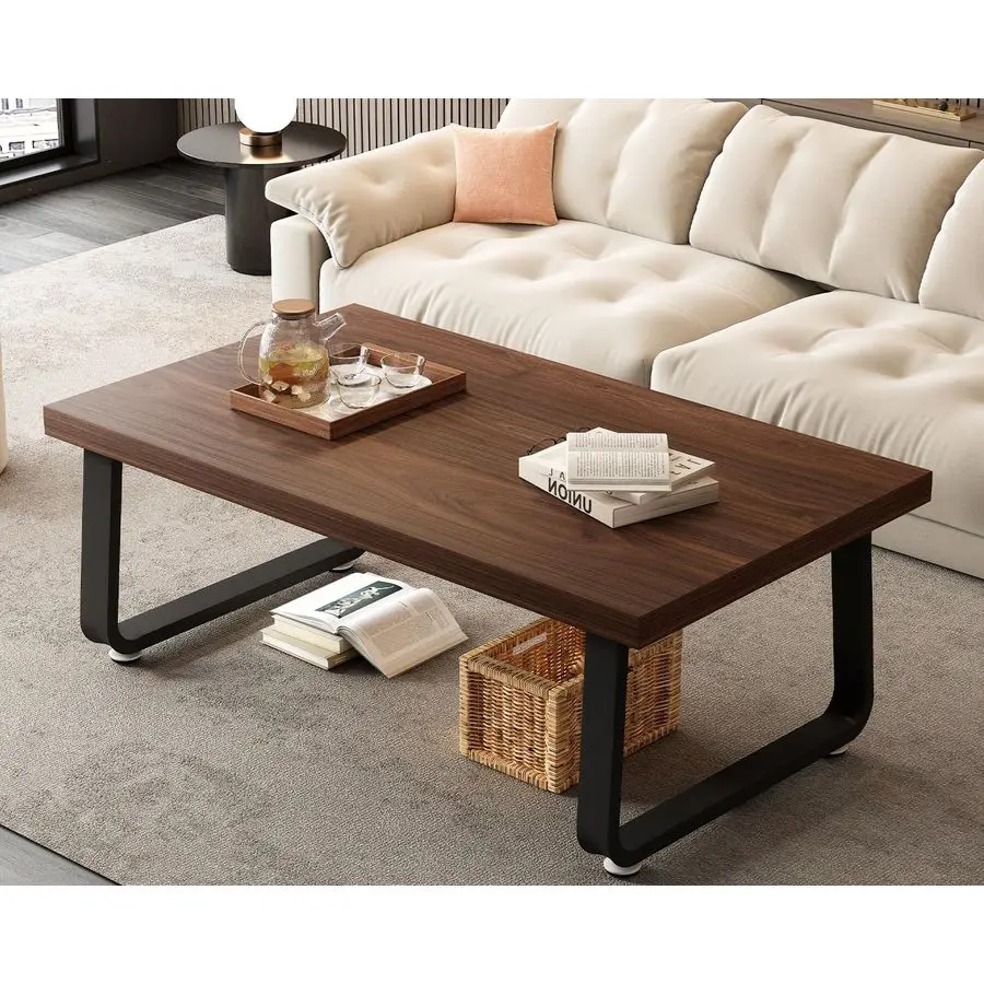 

Rustic Walnut Coffee Table, 39 Mid Century Modern Center Table, Rectangle Industrial Living Room Coffee Table, Simple Farmhouse