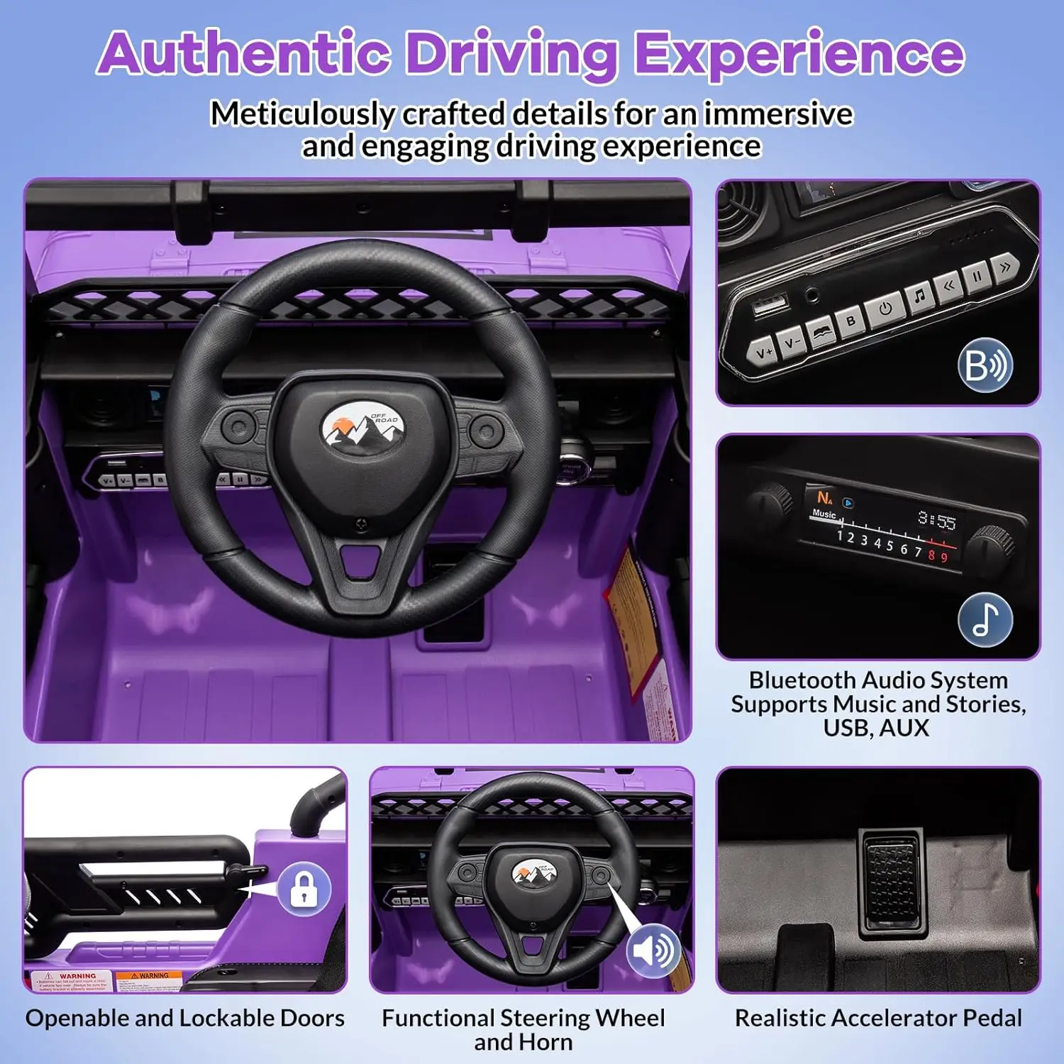 รถของเล่นเด็กแบบขับเคลื่อนด้วยไฟฟ้า SUV พร้อมรีโมทคอนโทรล 2.4g รองรับ MP3 บลูทูธ USB ไฟหน้าและไฟท้าย เสียง ล้อพวงมาลัย สำหรับเด็กอายุ 3-6 ปี