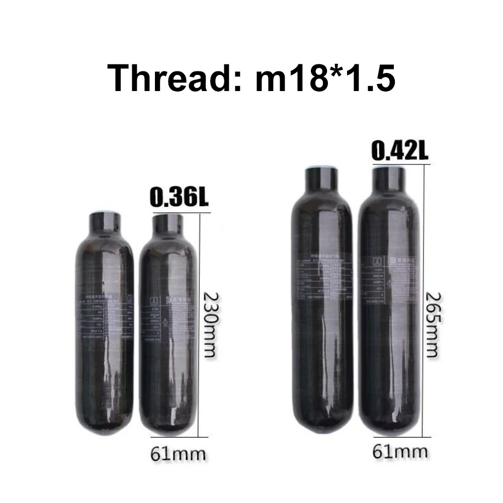 TUXING 300Bar 4500Psi Carbon Fiber Cylinder 500cc 30Mpa HPA Tank High Pressure Cylinder Black M18*1.5 Cylinder Bottle